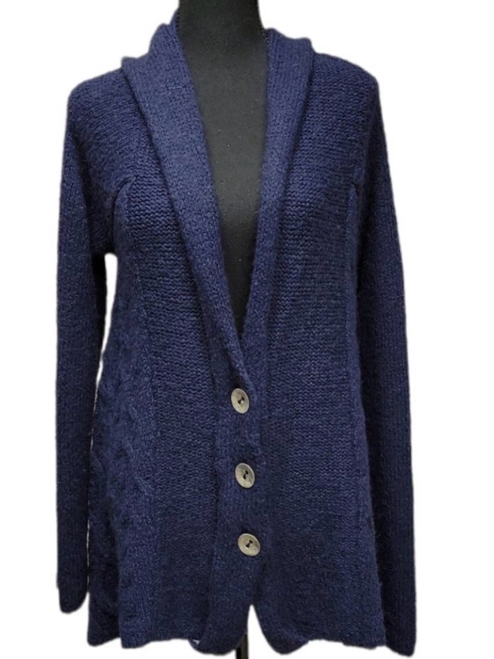 Free People Navy Blue Chunky Knit Button Cardigan